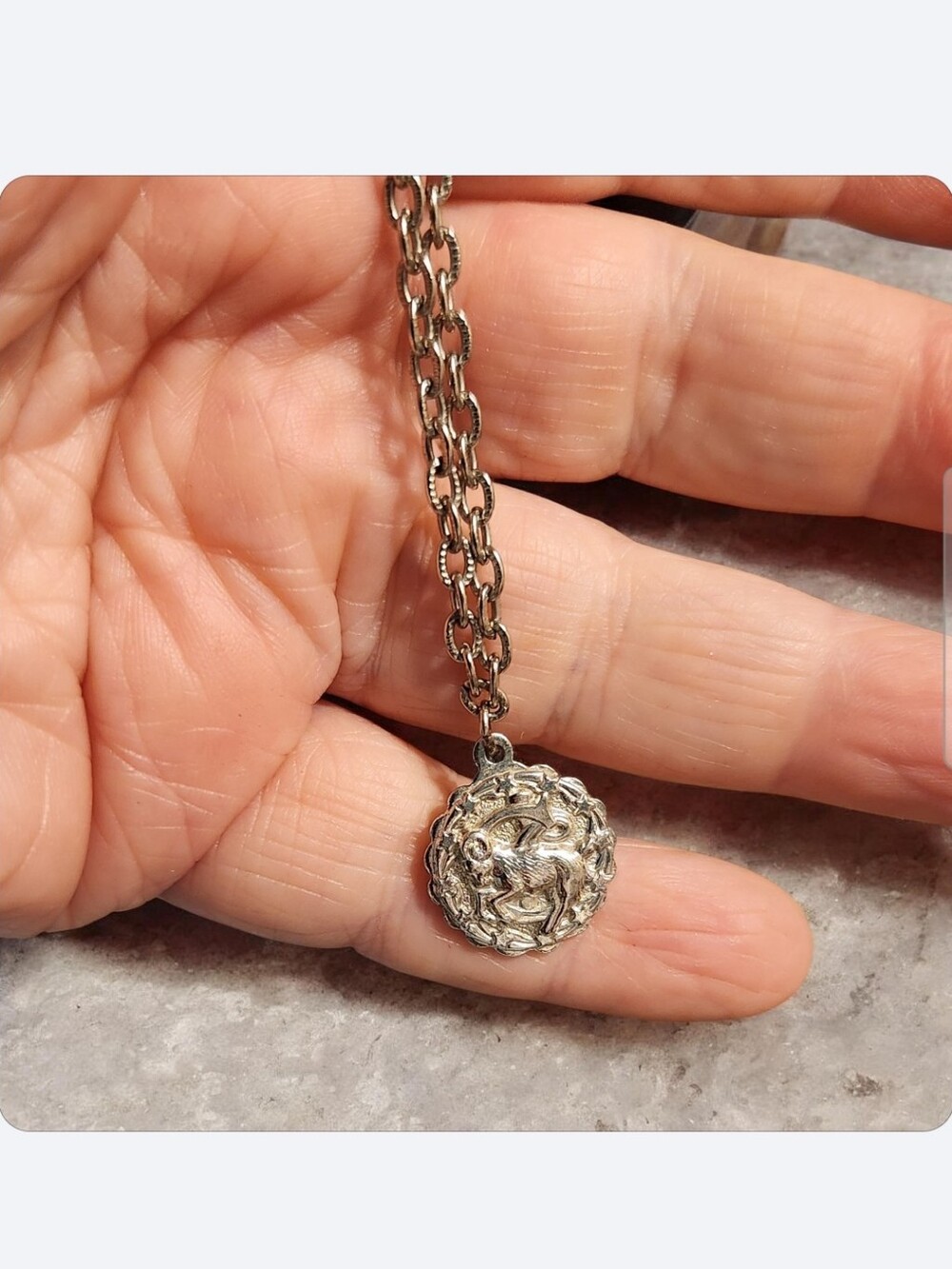 ●Firm■Vintage( Over 45 Yrs Old) Zodiac Sterling Silver Charm & Chain ■